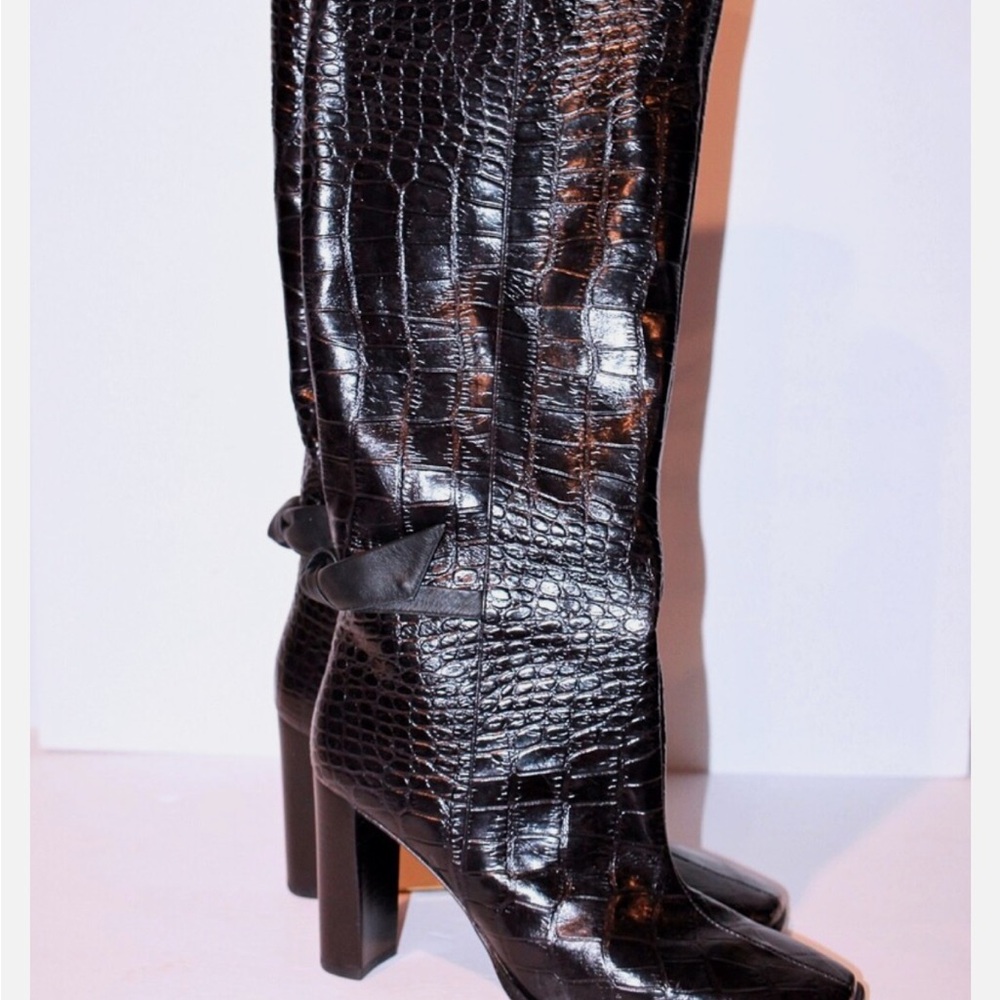 Alexandre Birman Crocodile Embossed Knee-High Boots